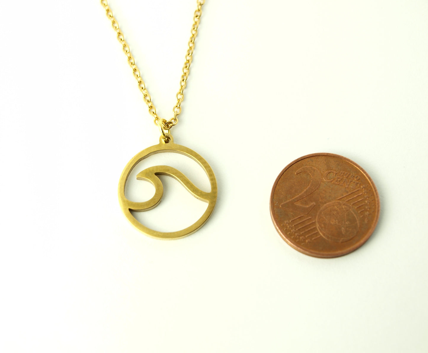 Kette Edelstahl Welle Kreis rund Wasser Anhänger golden