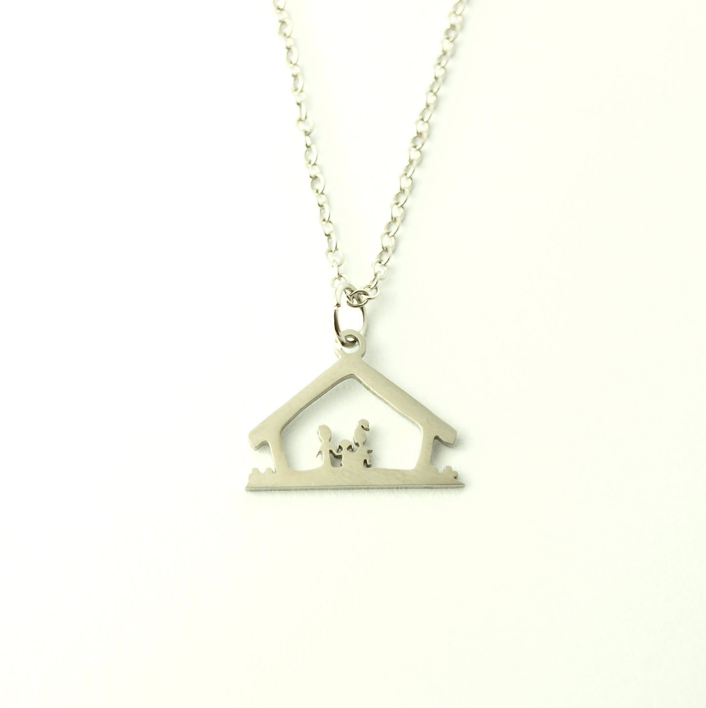 Kette Haus Mutter Vater Kind Familie Eltern Liebe Anhänger Edelstahl silbern