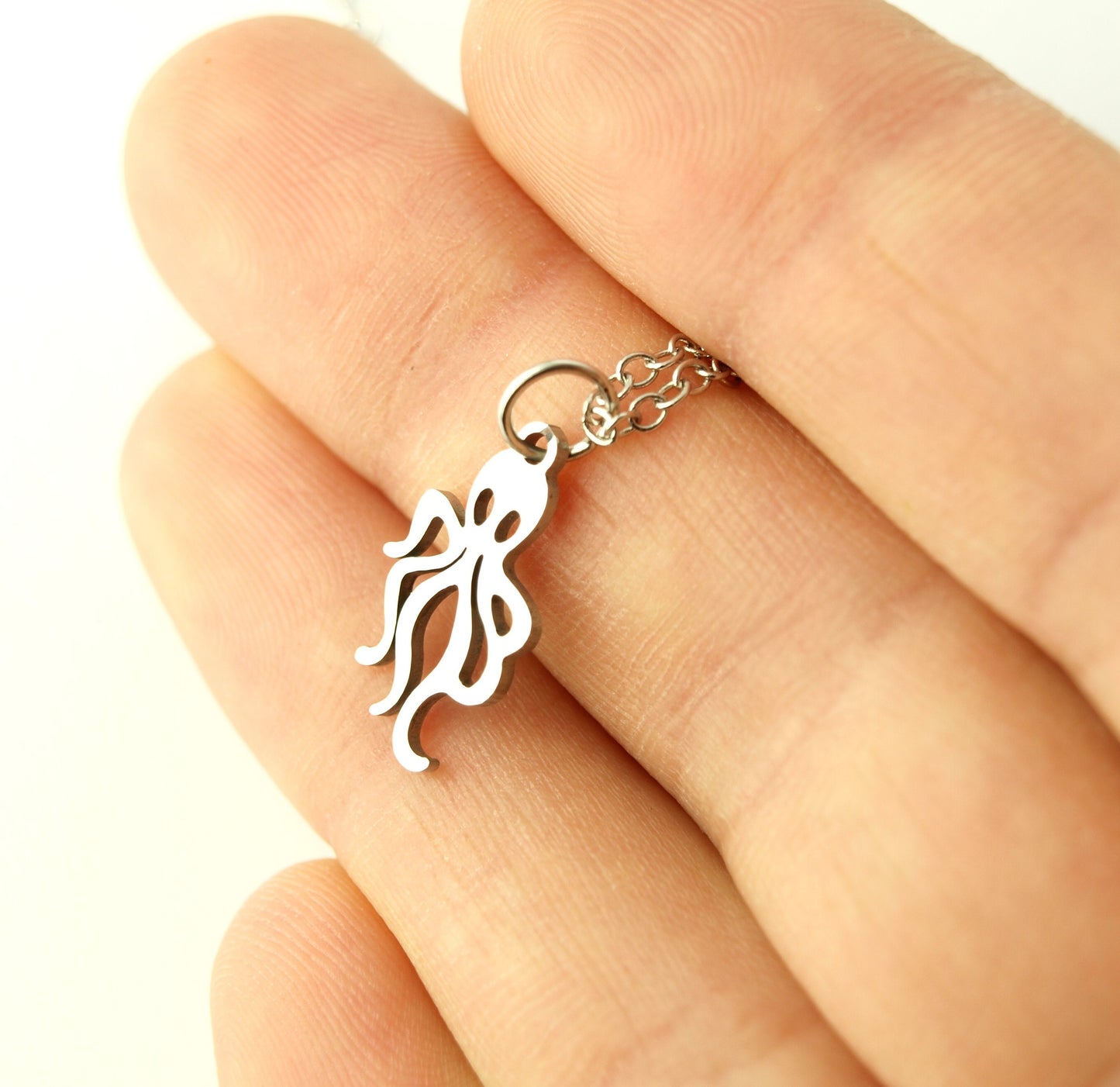Kette Edelstahl Krake Oktopus Tintenfisch Anhänger silbern