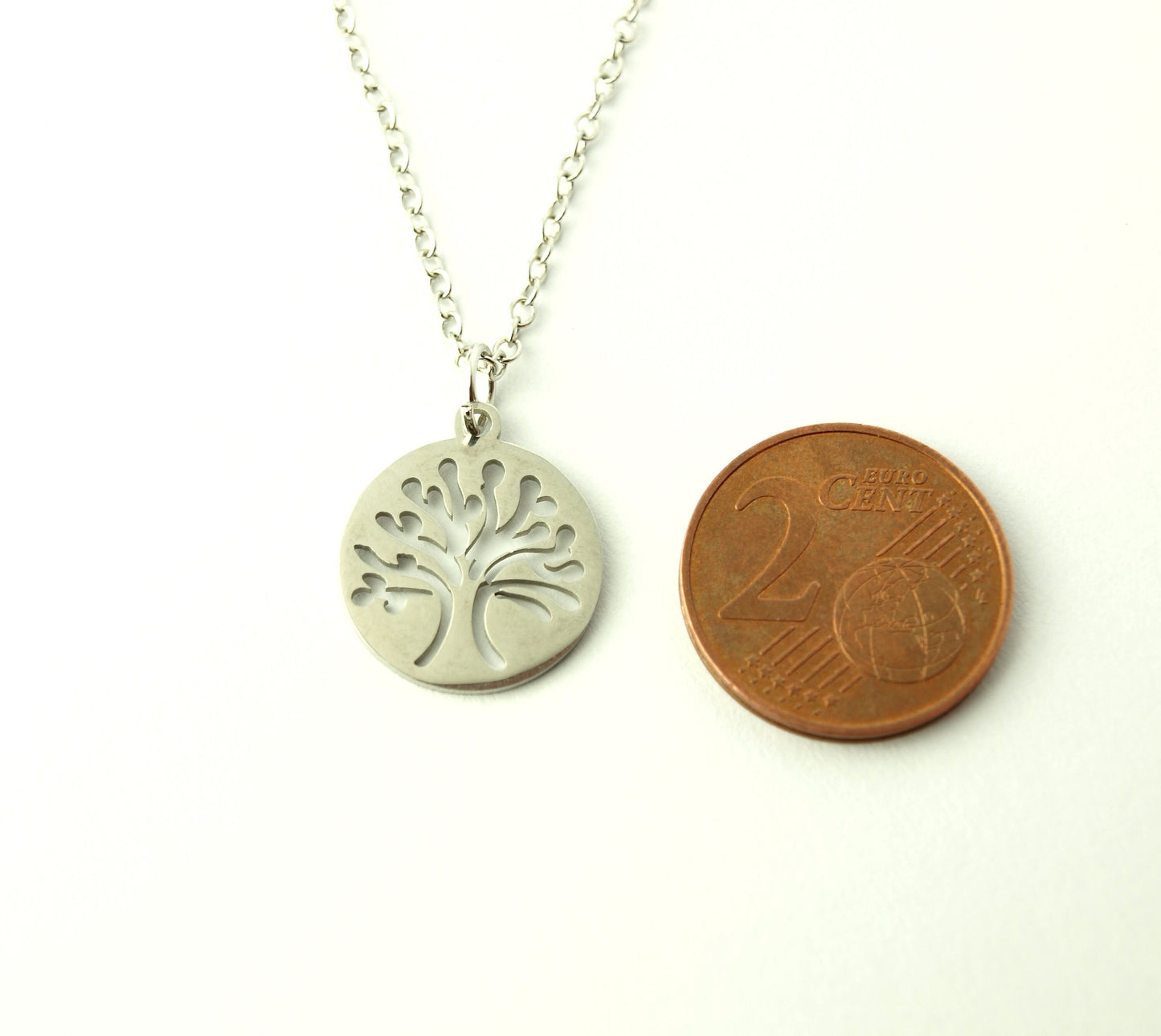 Kette Edelstahl Baum Lebensbaum Anhänger Scheibe rund Muster nach Wahl silbern