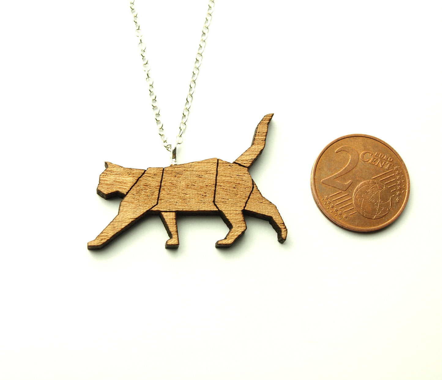 Kette Holz Katze Anhänger Gliederkette silbern