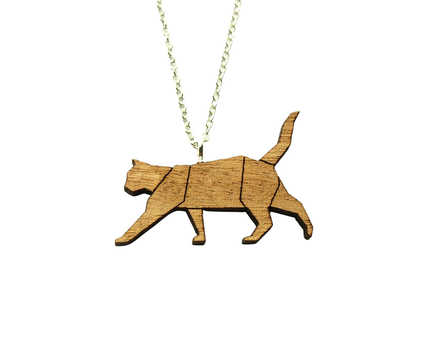 Kette Holz Katze Anhänger Gliederkette silbern