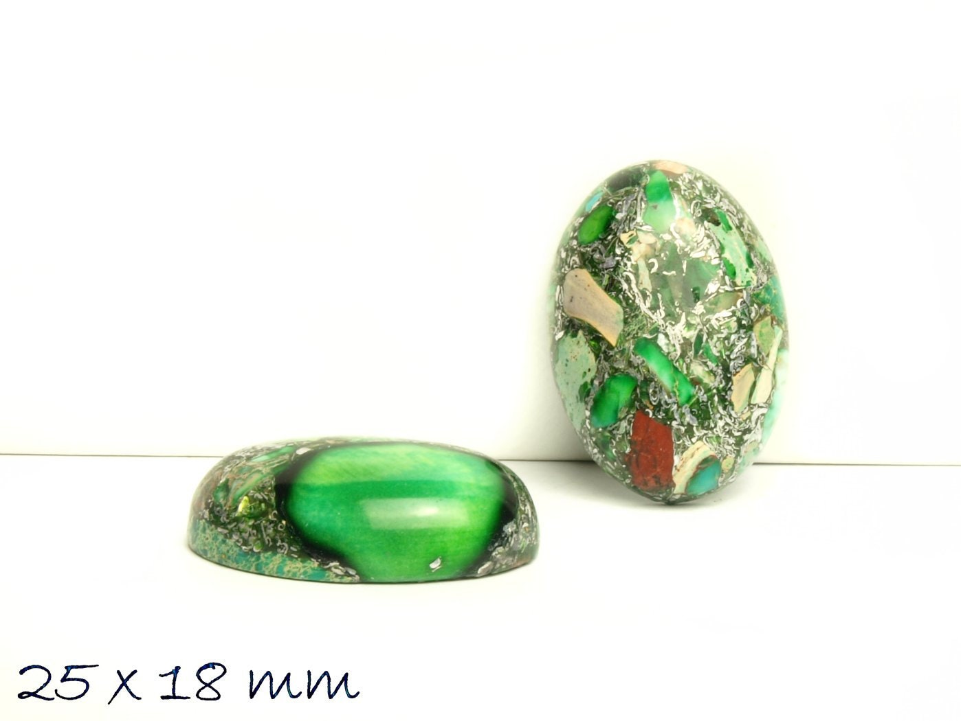 1 Stück ovaler Edelstein-Cabochon, synthetischer Regalit/ Imperial Jasper, 25 x 18 mm, grün