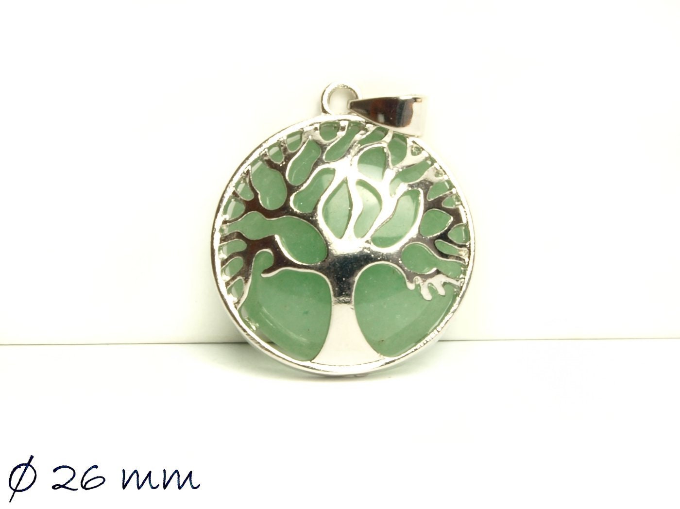 1 Stück Anhänger Edelstein Aventurin, Tree of Life, Lebensbaum, Ø 26 mm