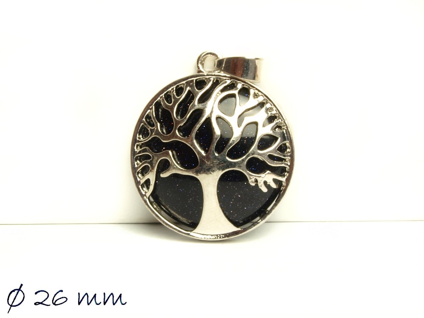 1 Stück Anhänger Edelstein Violetter Goldfluss, Tree of Life, Lebensbaum, Ø 26 mm