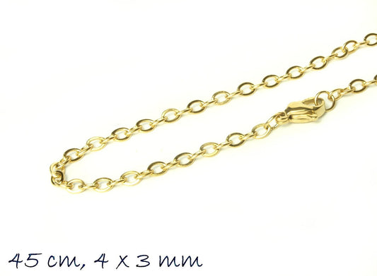 1 Stück Fertige Gliederkette Edelstahl, gold, 45 cm lang, Kettengliedergröße 4 x 3 mm