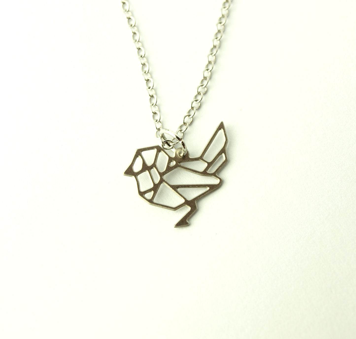 Kette Vogel Spatz geometrisch Edelstahl Anhänger silbern