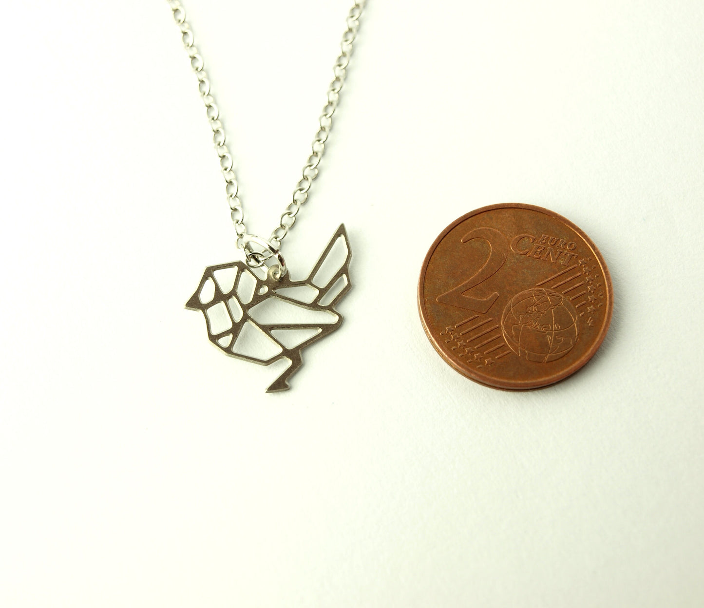 Kette Vogel Spatz geometrisch Edelstahl Anhänger silbern
