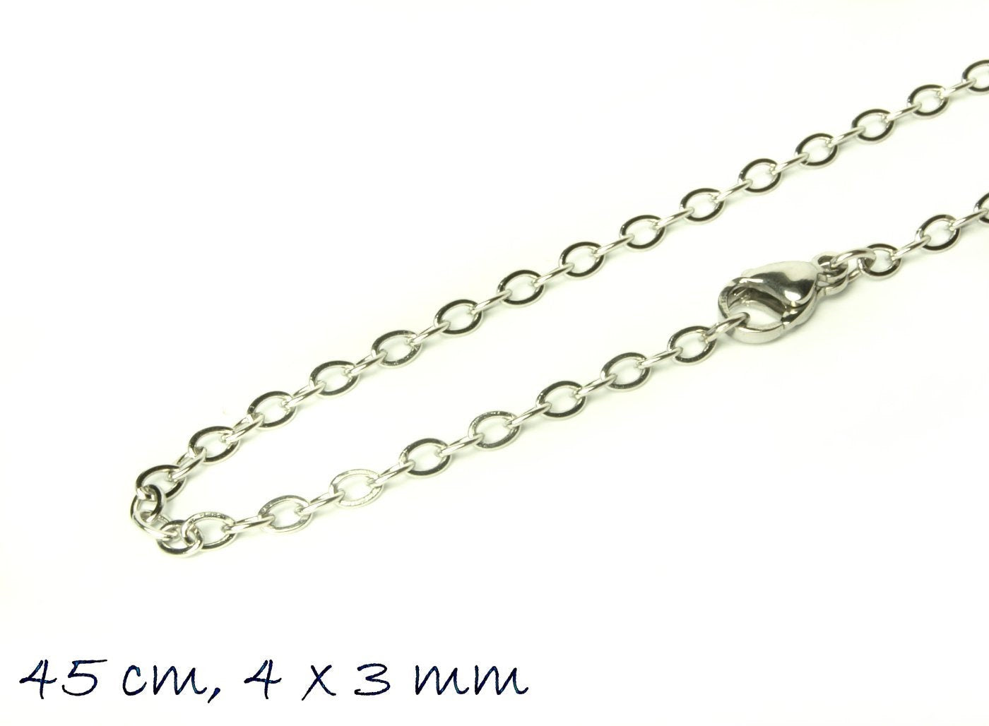 1 Stück Fertige Gliederkette Edelstahl, silber, 45 cm lang, Kettengliedergröße 4 x 3 mm