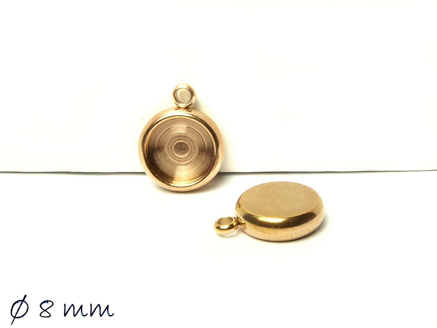 2 Stück Anhänger mit Fassungen für Cabochons aus Edelstahl, Rosegold, Ø 8 mm