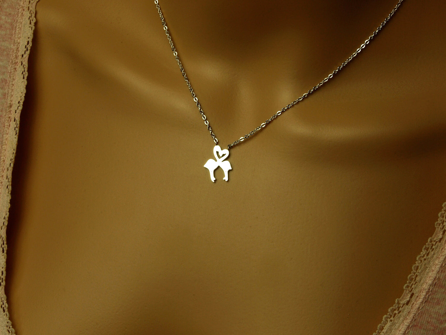 Kette Flamingos Paar Liebe Freundschaft Vögel Anhänger silbern