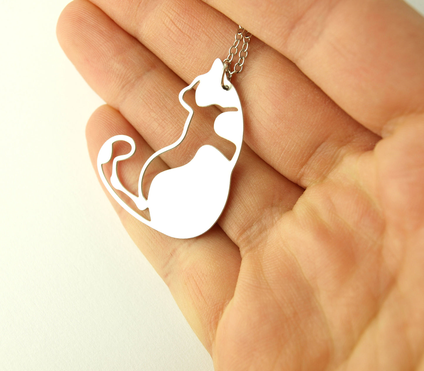 Kette Katze Edelstahl Anhänger silbern