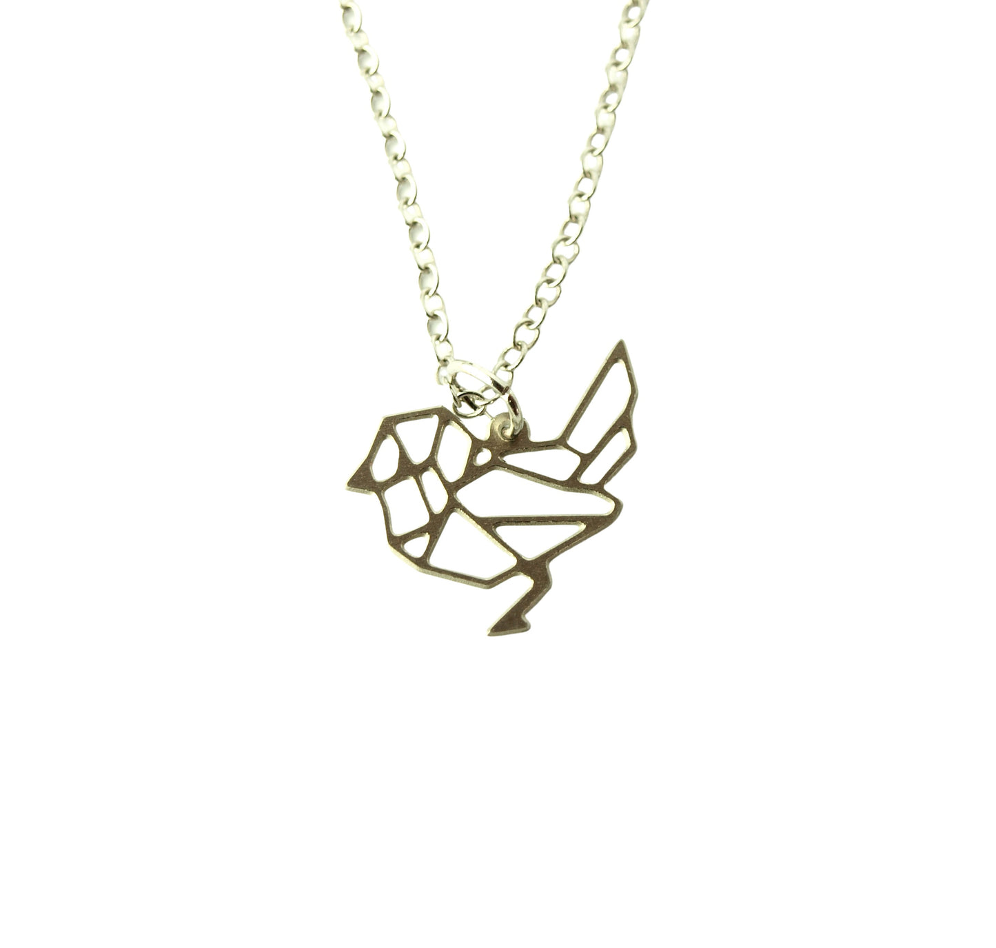 Kette Vogel Spatz geometrisch Edelstahl Anhänger silbern