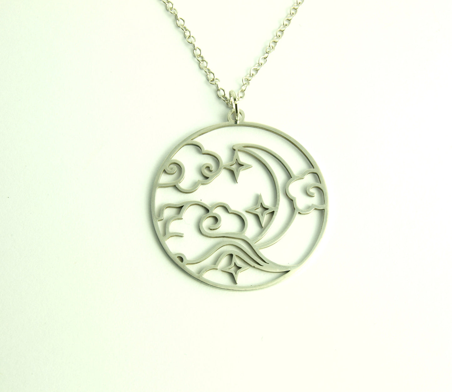 Kette Wolken Sterne Mond Himmel Nacht Edelstahl Anhänger silbern