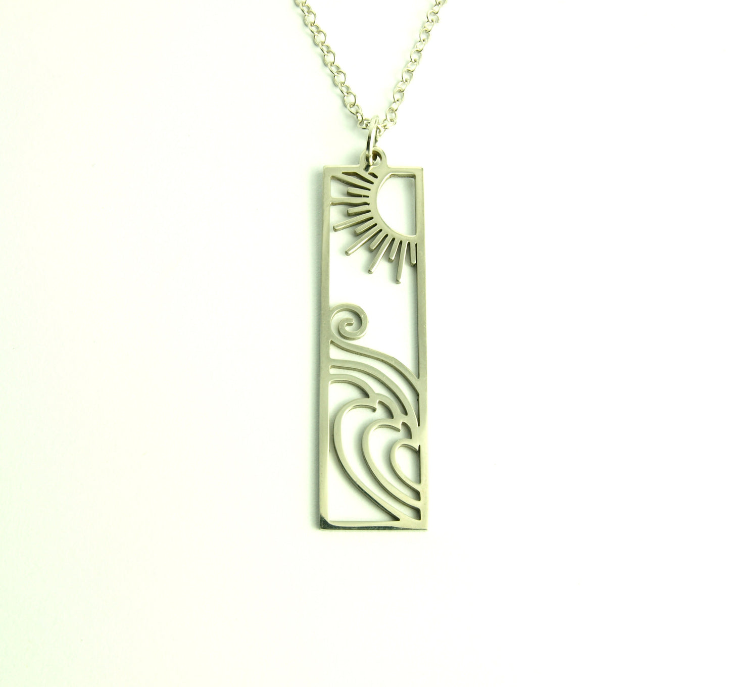 Kette Welle Sonne Meer Anhänger Rechteck Edelstahl silbern