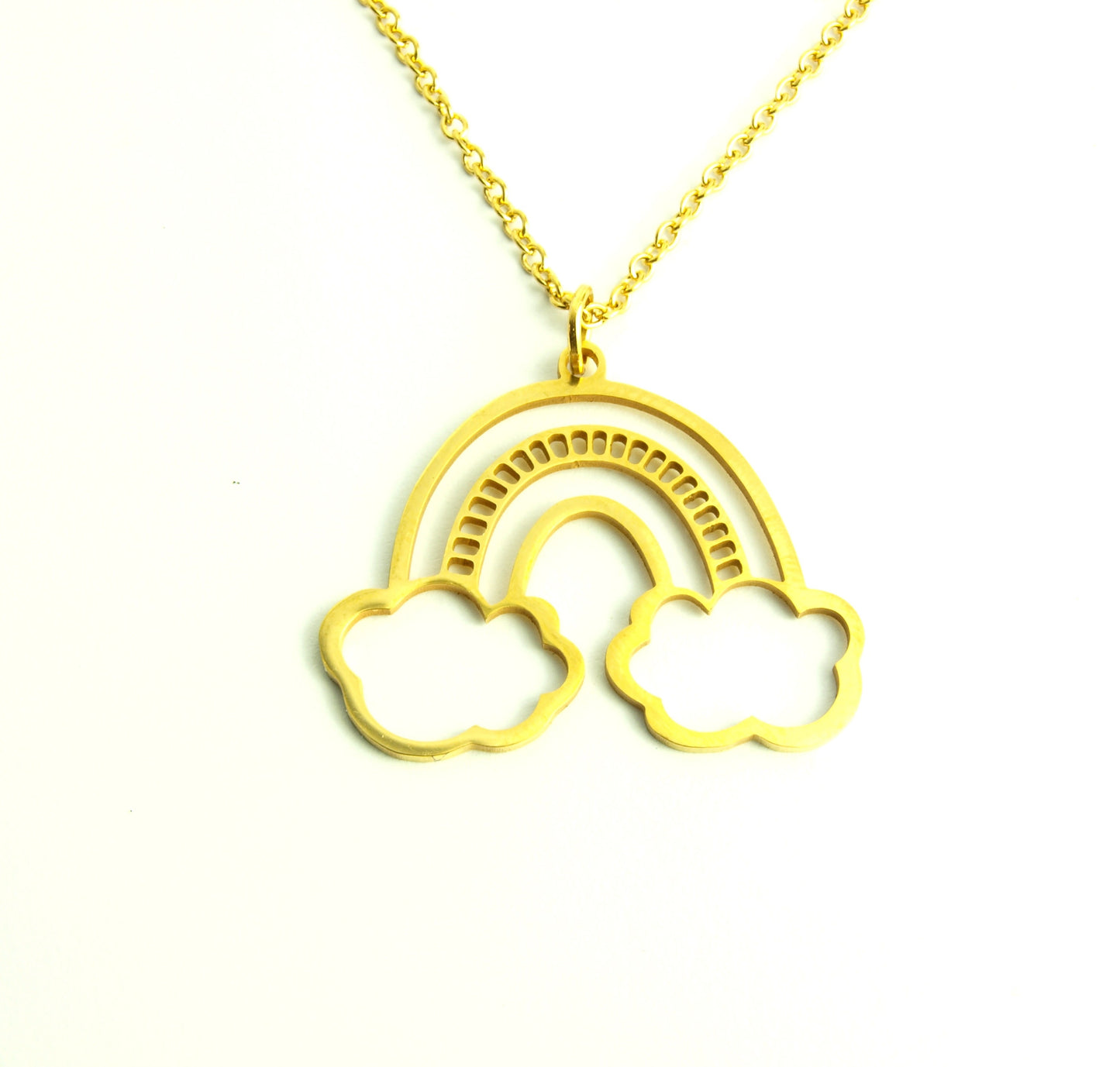 Kette Regenbogen Wolken Himmel Edelstahl Anhänger golden