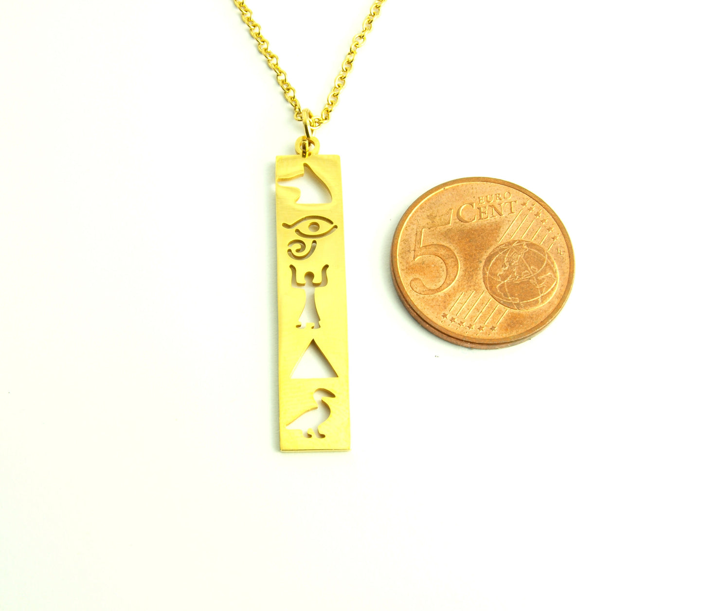 Kette Hieroglyphen ägyptische Symbole Zeichen Rechteck Ägypten Edelstahl Anhänger golden