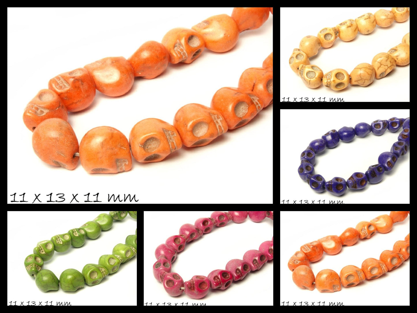 10 Stück synthetischer Türkis, Totenkopf, 11 x 13 x 11 mm, orange,gelb, lila, grün, pink