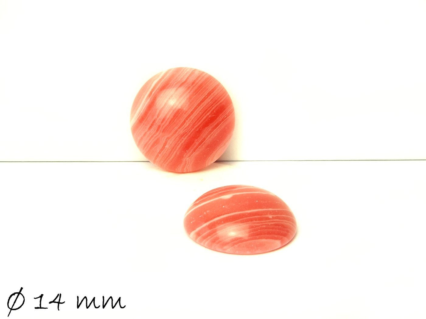 2 Stück Cabochons, Rosenspat, Rhodochrosit, Ø 14 mm