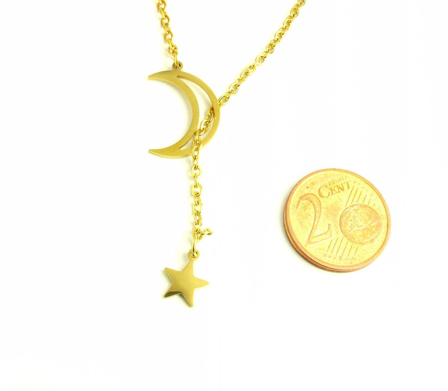 Kette Mond und Stern Anhänger Edelstahl Farbe nach Wahl silbern golden
