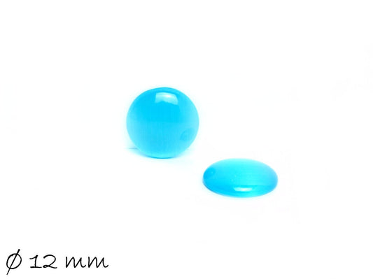 10 Stück Cateye Glas Cabochons, rund, Ø 12 mm, himmelblau