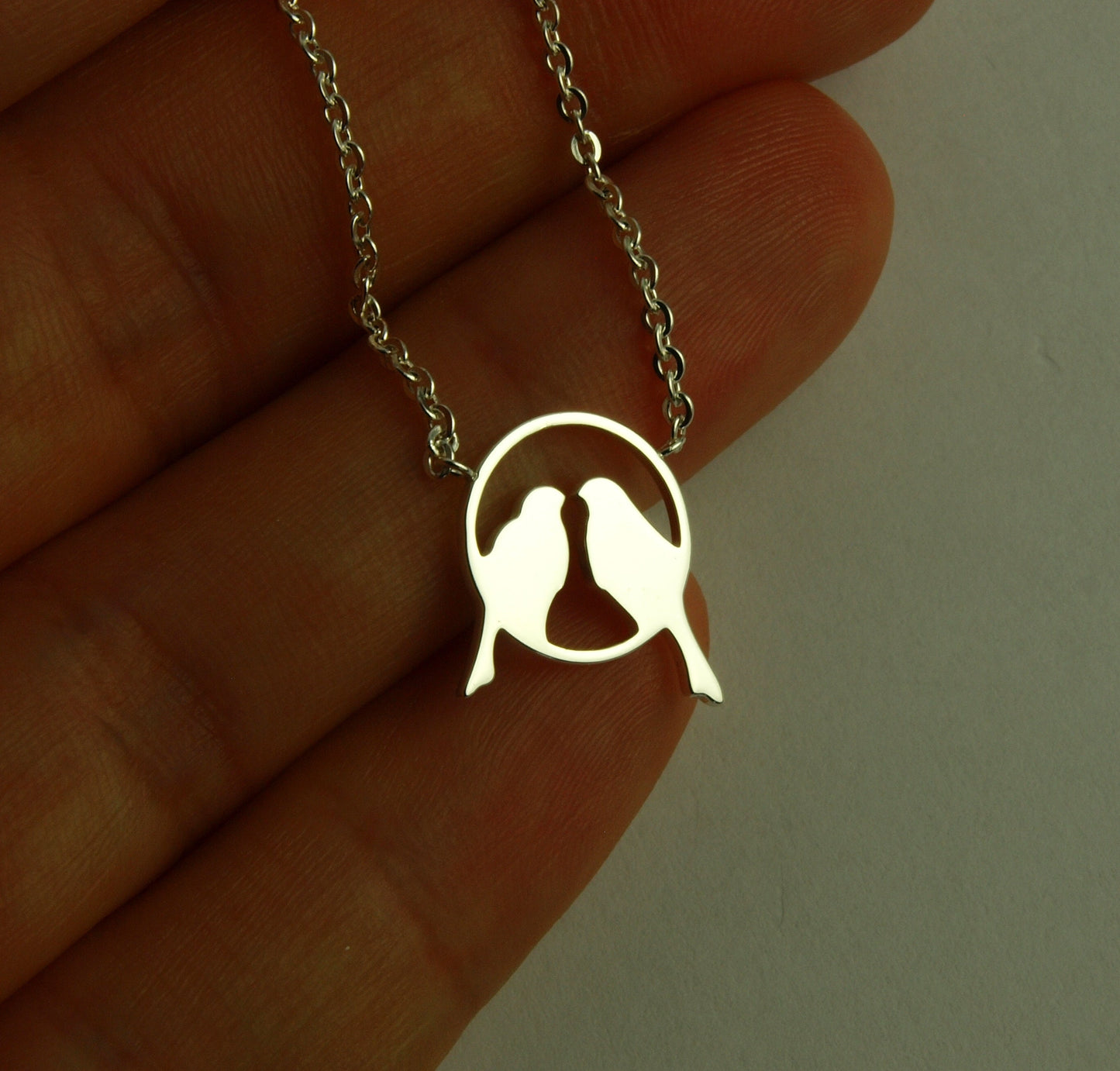 Kette Vögel auf Zweig Paar Liebe Freundschaft Edelstahl Anhänger silbern