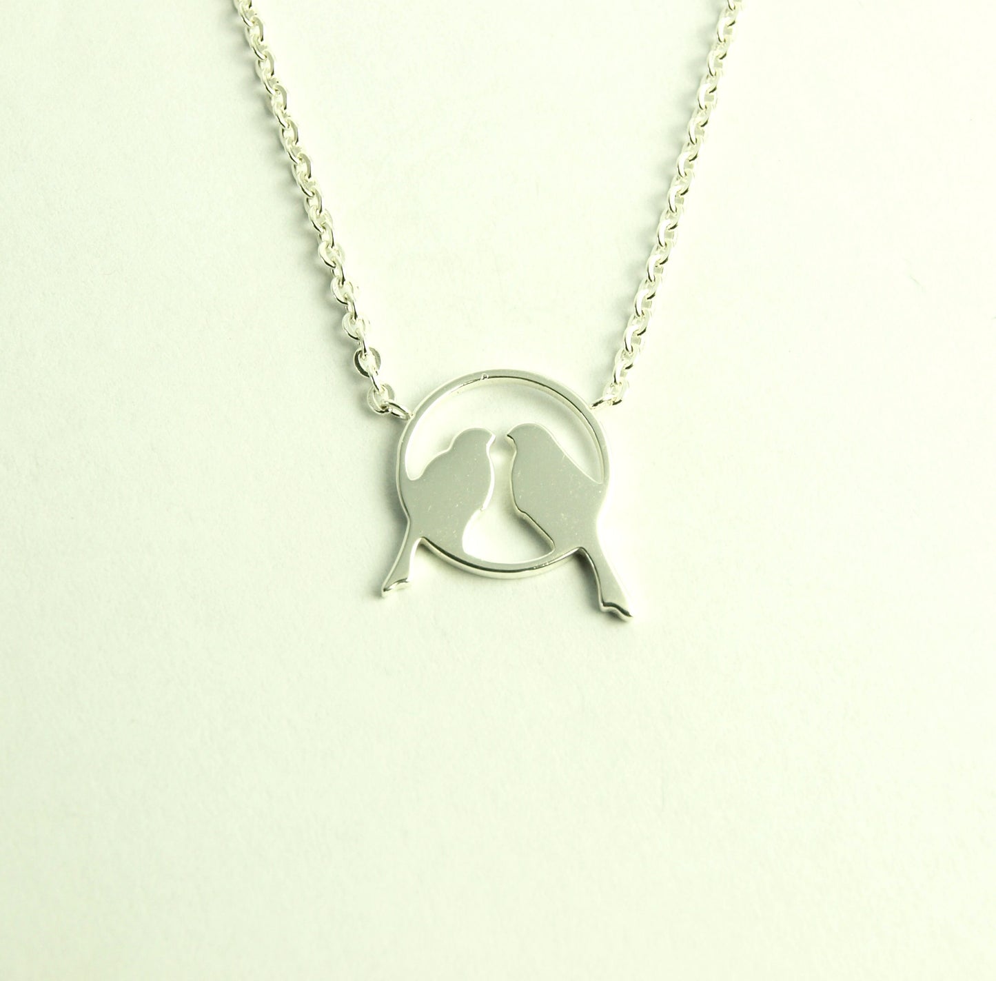 Kette Vögel auf Zweig Paar Liebe Freundschaft Edelstahl Anhänger silbern