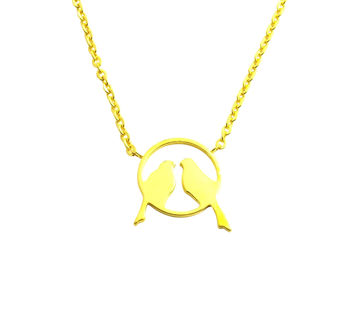 Kette Vögel auf Zweig Paar Liebe Freundschaft Edelstahl Anhänger golden