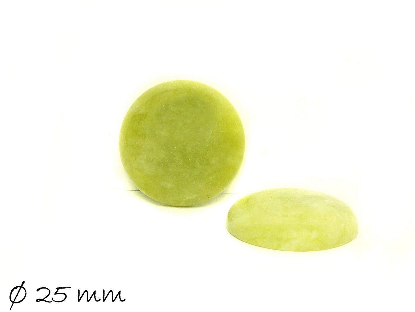 1 Stück Edelstein Cabochon, Jade, gelb - grün, Ø 25 mm