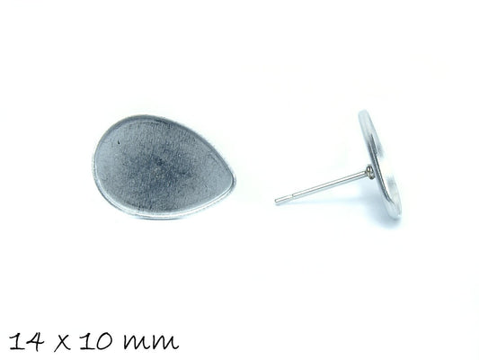 10 Stück 10 Stk. Ohrsteckerrohlinge mit Cabochonfassung (Tropfen 14 x 10 mm) aus Edelstahl