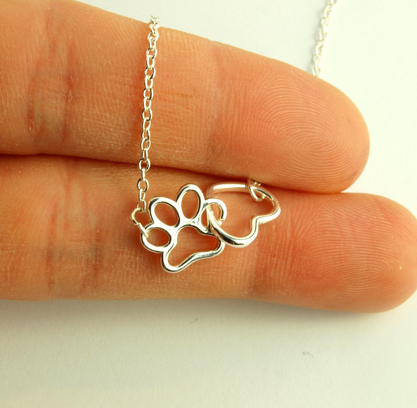 Kette Pfote Abdruck mit Herz silbern Hund Katze Wolf Tatze