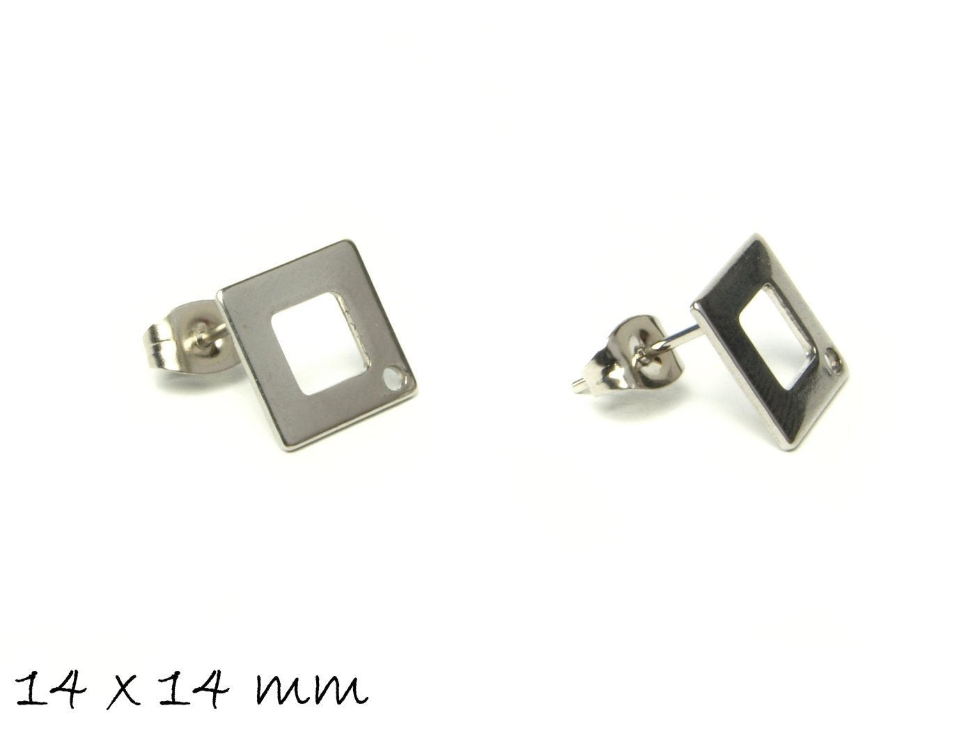 10 Stück Ohrstecker mit Öse Edelstahl, silber, Quadrat, Ohrringe, 14 x 14 mm