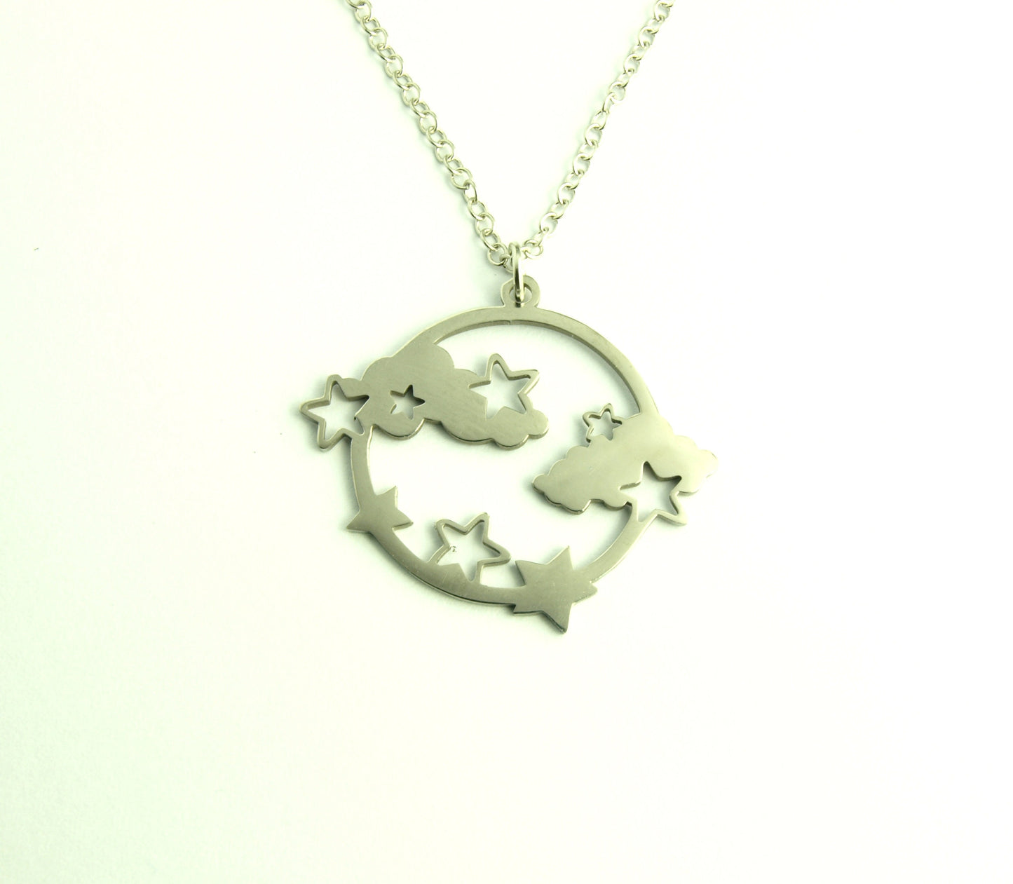 Kette Wolken Sterne Himmel Nacht Edelstahl Anhänger silbern
