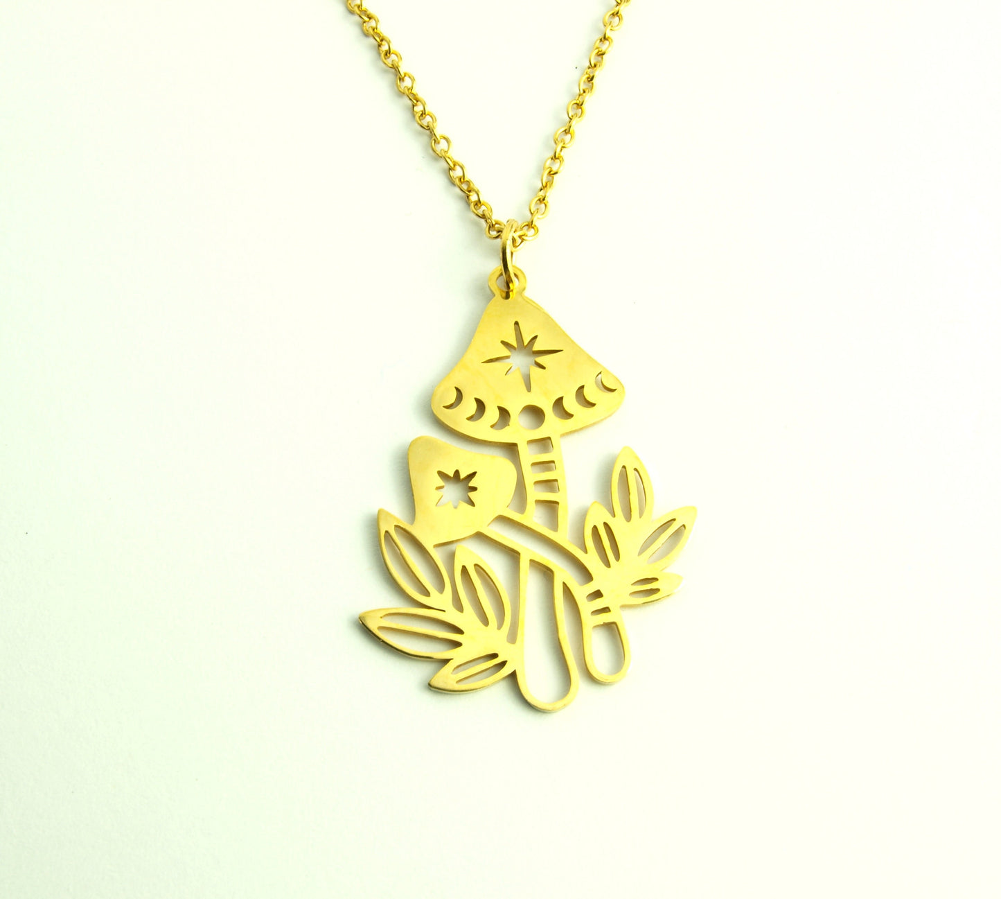 Kette Pilze Magic Mushrooms zaubern Hexe Anhänger Edelstahl golden