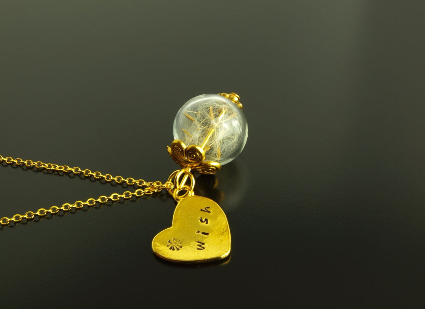 Kette nach Wahl Anhänger Wunschtext Buchstaben Pusteblume silbern bronze