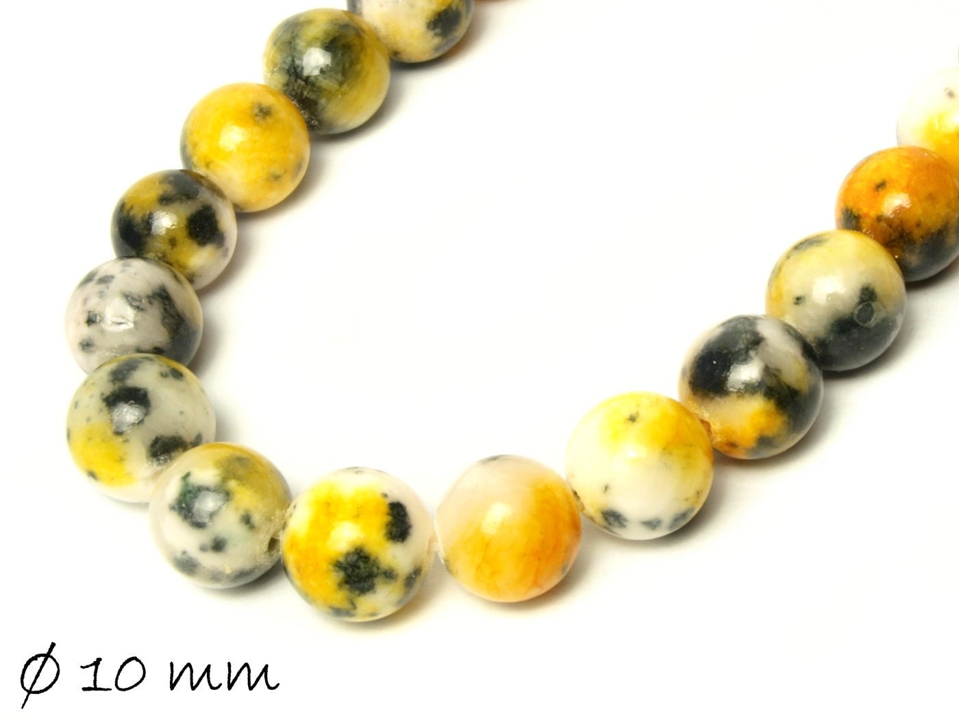 10 Stück Edelstein Jadeperlen, gelb schwarz weiß, Ø 10 mm