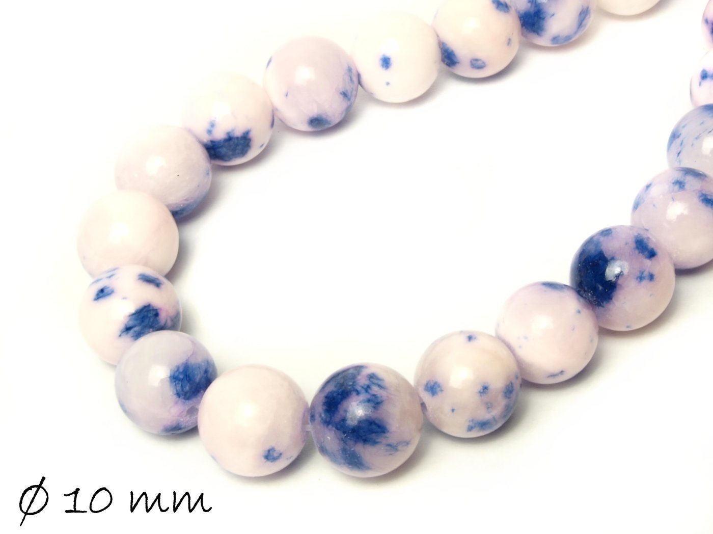 10 Stück Edelstein Jadeperlen, blau weiß rosa 10 mm
