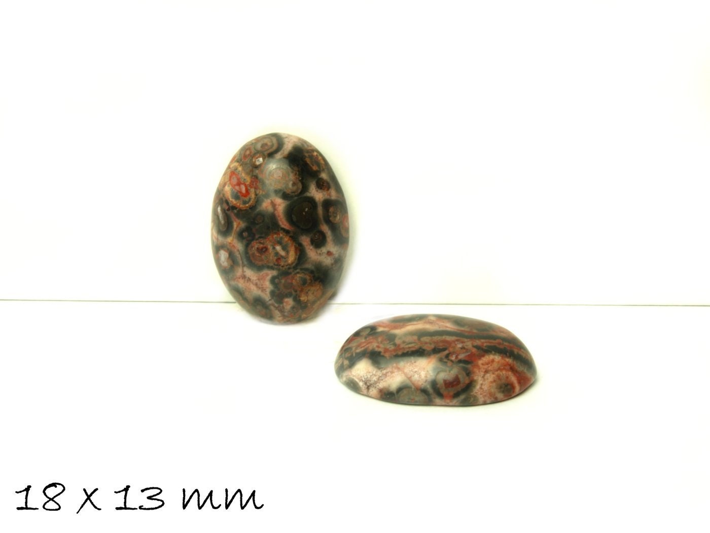 2 Stück Edelstein Cabochons, Leopard Skin Jaspis, 18 x 13 mm