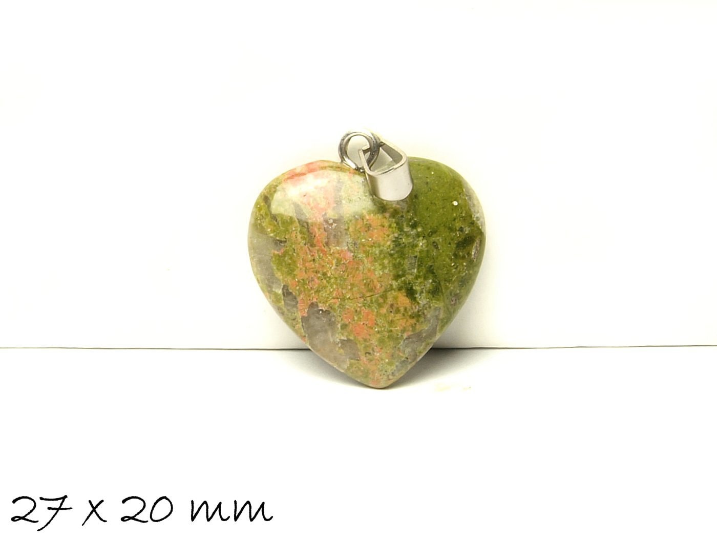 1 Stück Edelstein Anhänger, Herz, Unakite, 27 x 20 mm