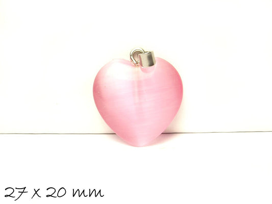 1 Stück Herz Anhänger Cateye Glas, 27 x 20 mm, rosa