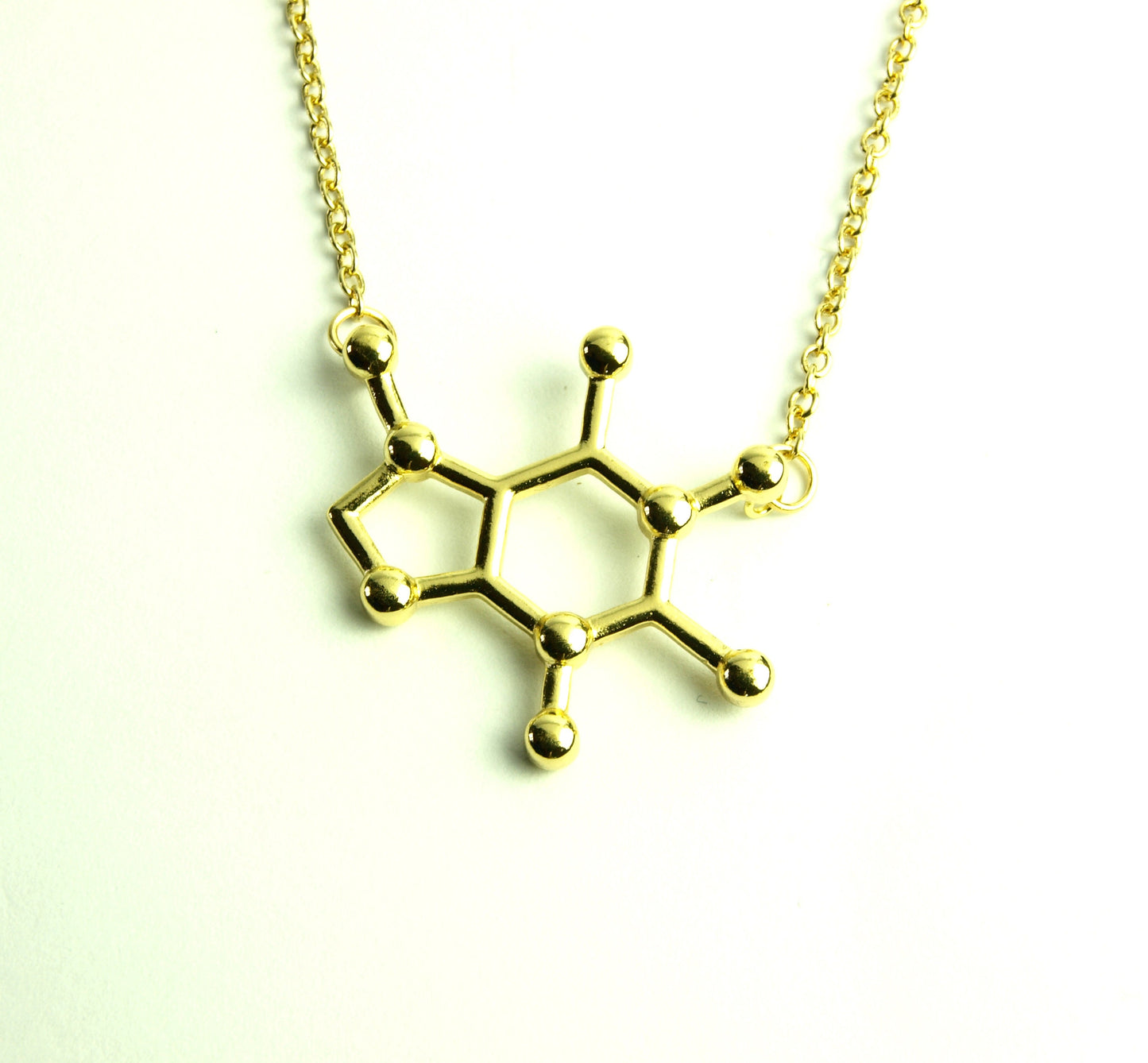 Kette Koffein Molekül Atome Chemie golden Anhänger Kaffee Tee