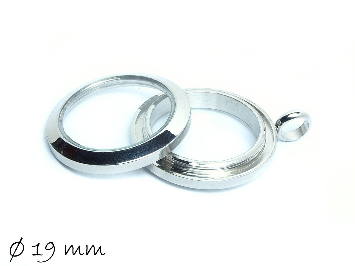 Schraub-Medaillon silber Glas Edelstahl, Durchmesser Glasscheibe: 19 mm