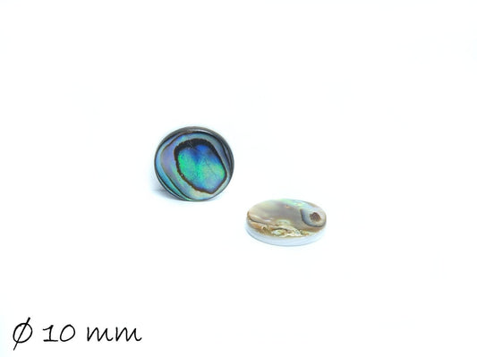 2 Stück Cabochons, Abalonen Perlmutt, 10 mm, blau, bunt