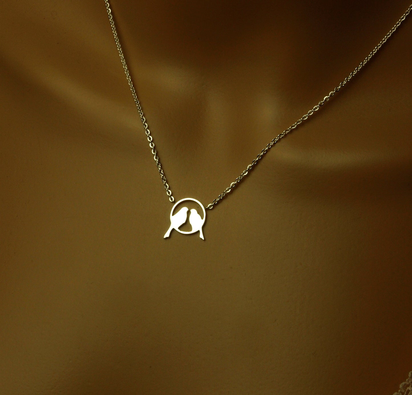Kette Vögel auf Zweig Paar Liebe Freundschaft Edelstahl Anhänger silbern