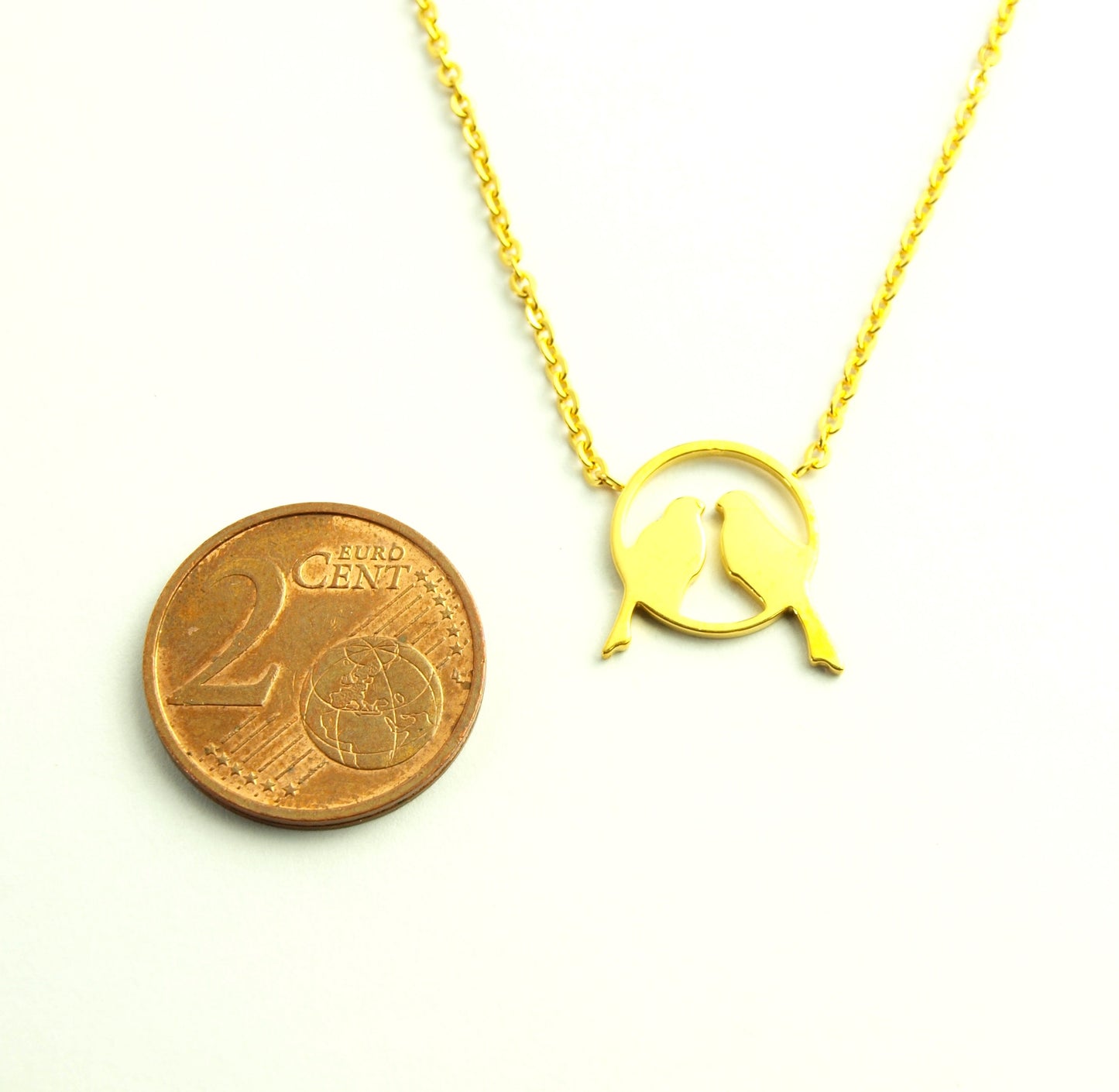 Kette Vögel auf Zweig Paar Liebe Freundschaft Edelstahl Anhänger golden
