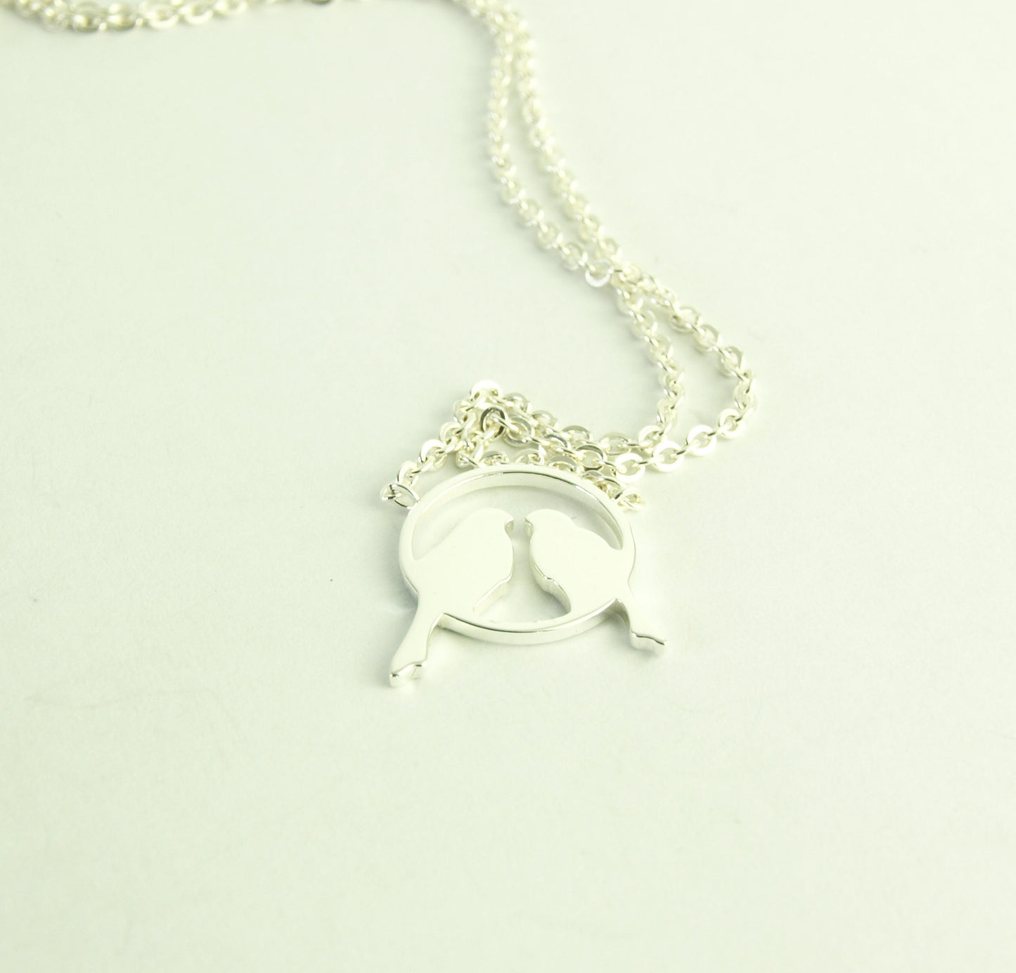 Kette Vögel auf Zweig Paar Liebe Freundschaft Edelstahl Anhänger silbern