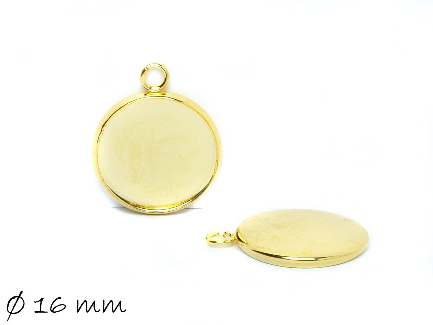 2 Stück Anhänger mit Fassung für Cabochons, Edelstahl, gold, 16 mm