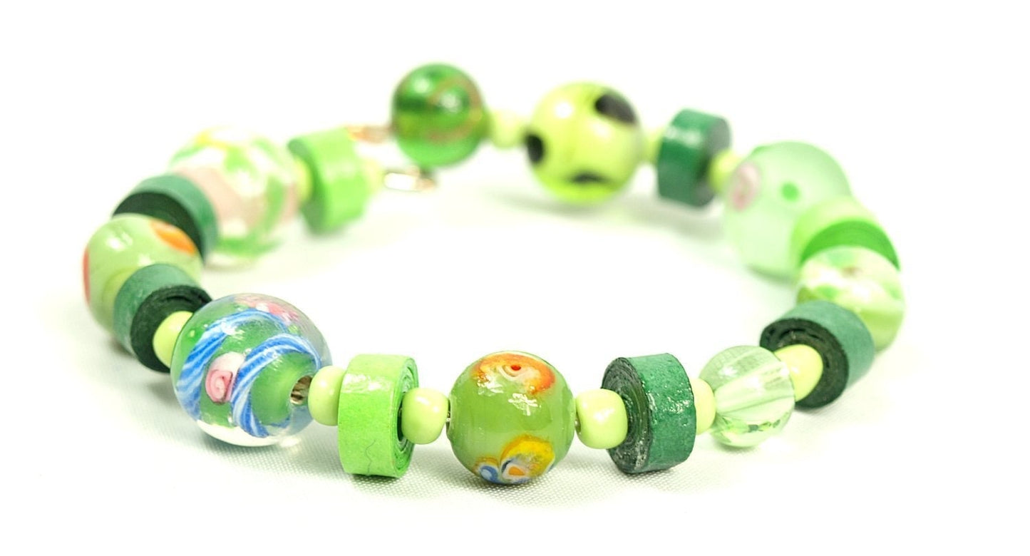Perlenarmband Farbe nach Wahl Glas Papier Stein rosa blau rot grün gelb lila
