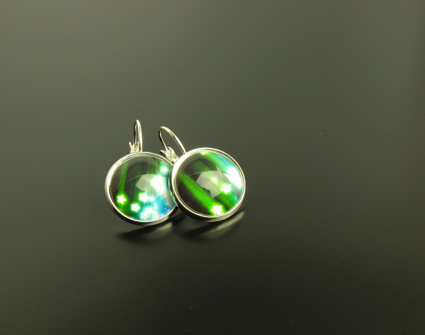 Ohrringe nach Wahl Cabochon Glas Fimo grün weiß gelb retro Muster