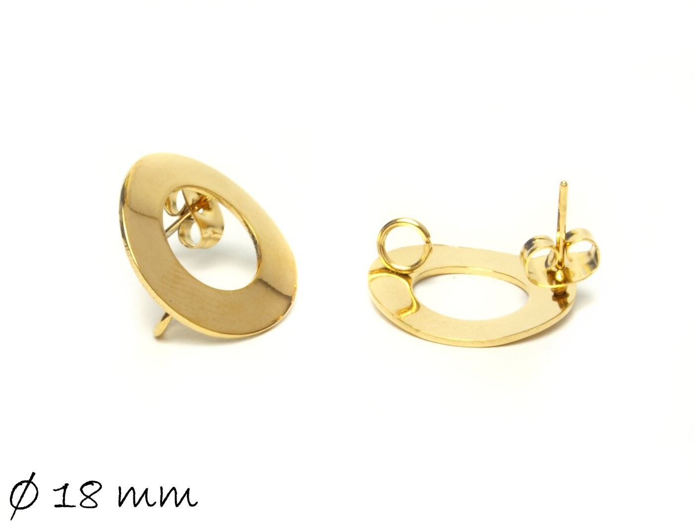 10 Stück Ohrstecker mit Öse, Edelstahl, gold, Donut, Ohrringe, Ø 18 mm